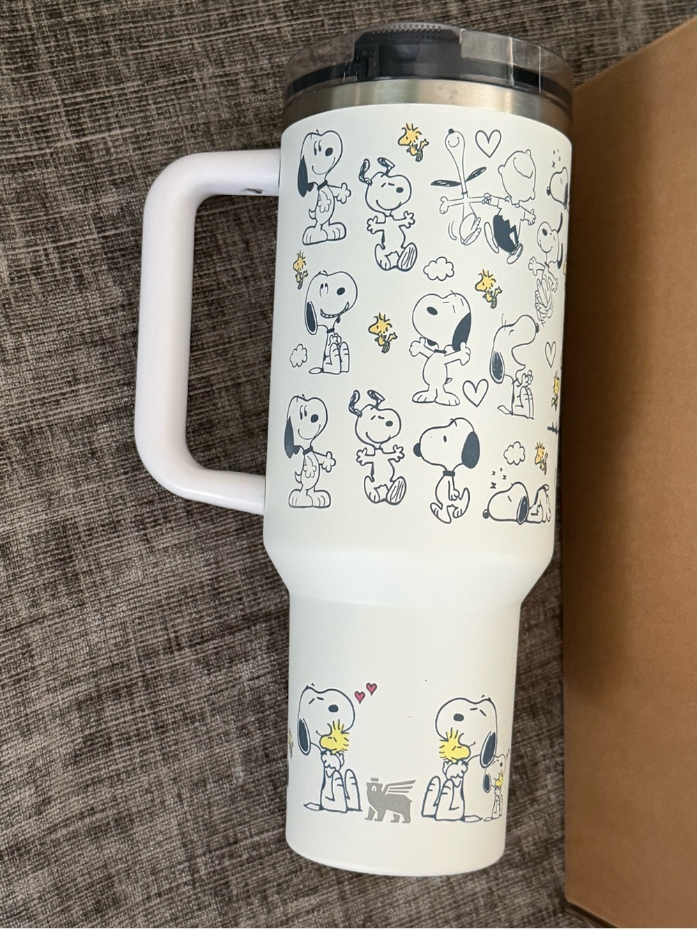 White Snoopy & Woodstock Insulated Travel Mug with Handle